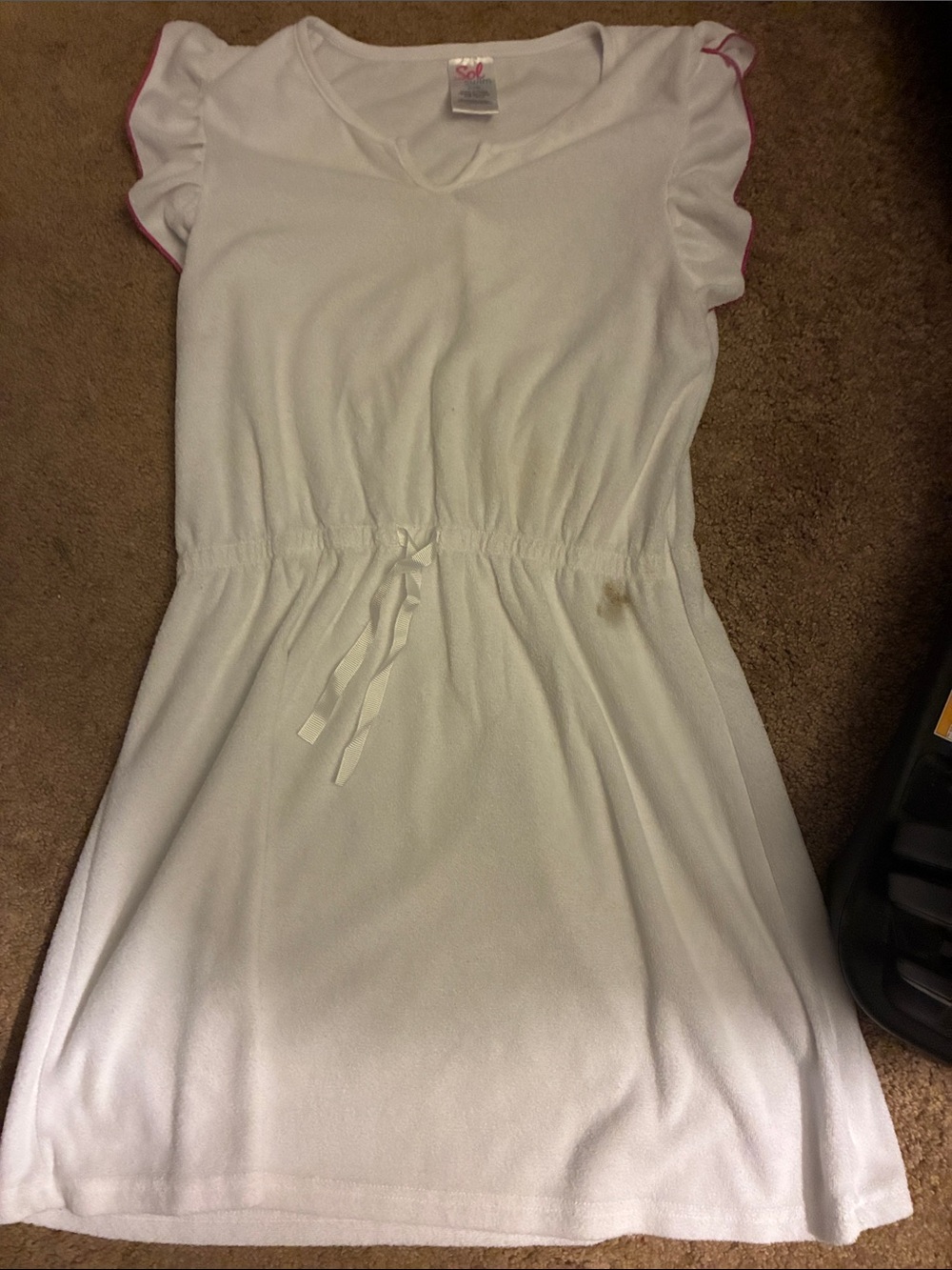 White Short-Sleeve Drawstring girls swim cover up
